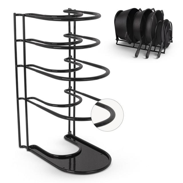 Cuisinel Heavy Duty Pan Organizer, Extra Large 5 Tier Rack - Holds Cast Iron Skillets, Dutch Oven, Griddles - Black 15.4-inch