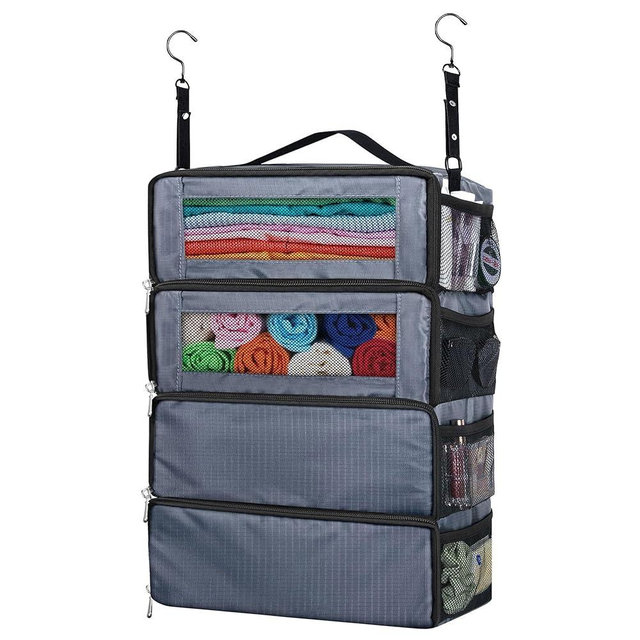 MIAOJIE Hanging Travel Organizer, Carry-On Luggage Suitcase Organizer, Portable Travel Shelves Packing Cube for Cruise, Gray