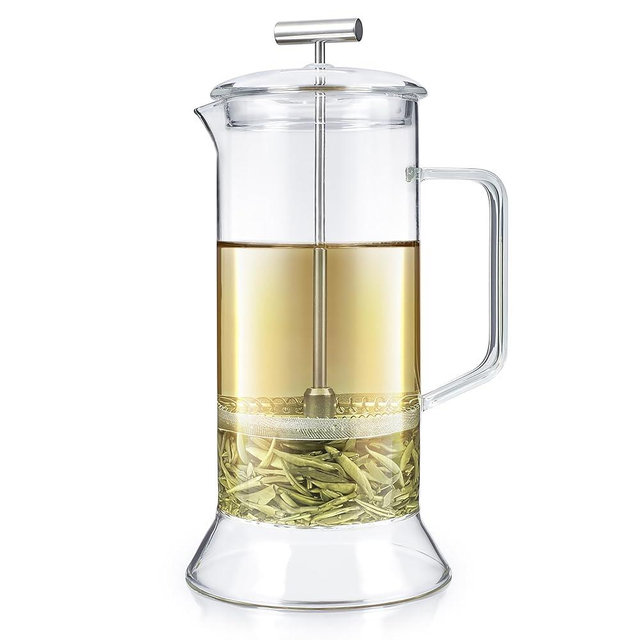 Teabloom Toulouse Plastic-Free and Lead-Free Borosilicate Glass French Press for Tea and Coffee, 24-Ounce (700 mL) - Ice Clear