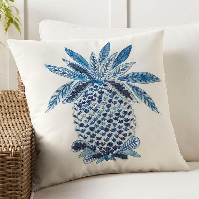 Textured Pineapple Indoor/Outdoor Pillow, 20" x 20", Blue Multi
