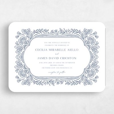 Blue Rounded Wedding Invitation - Caleania Landscape Letterpress