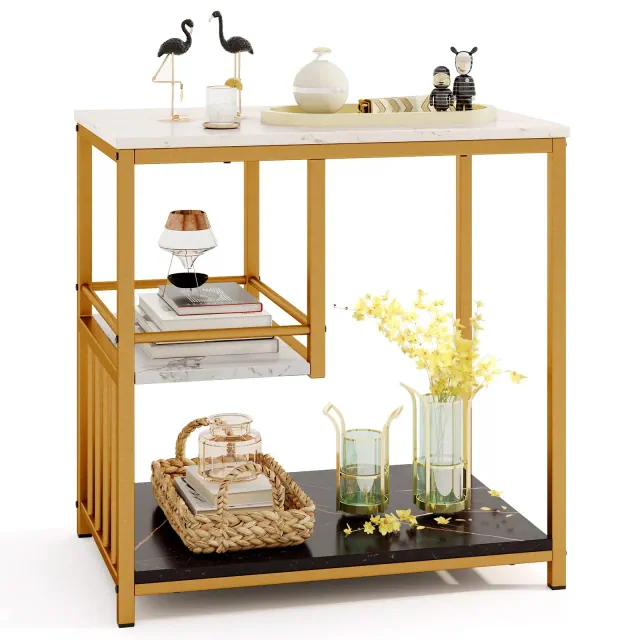 Costway 3-Tier Sofa Side Table with Open Storage Shelf Modern Buffet for Living Room