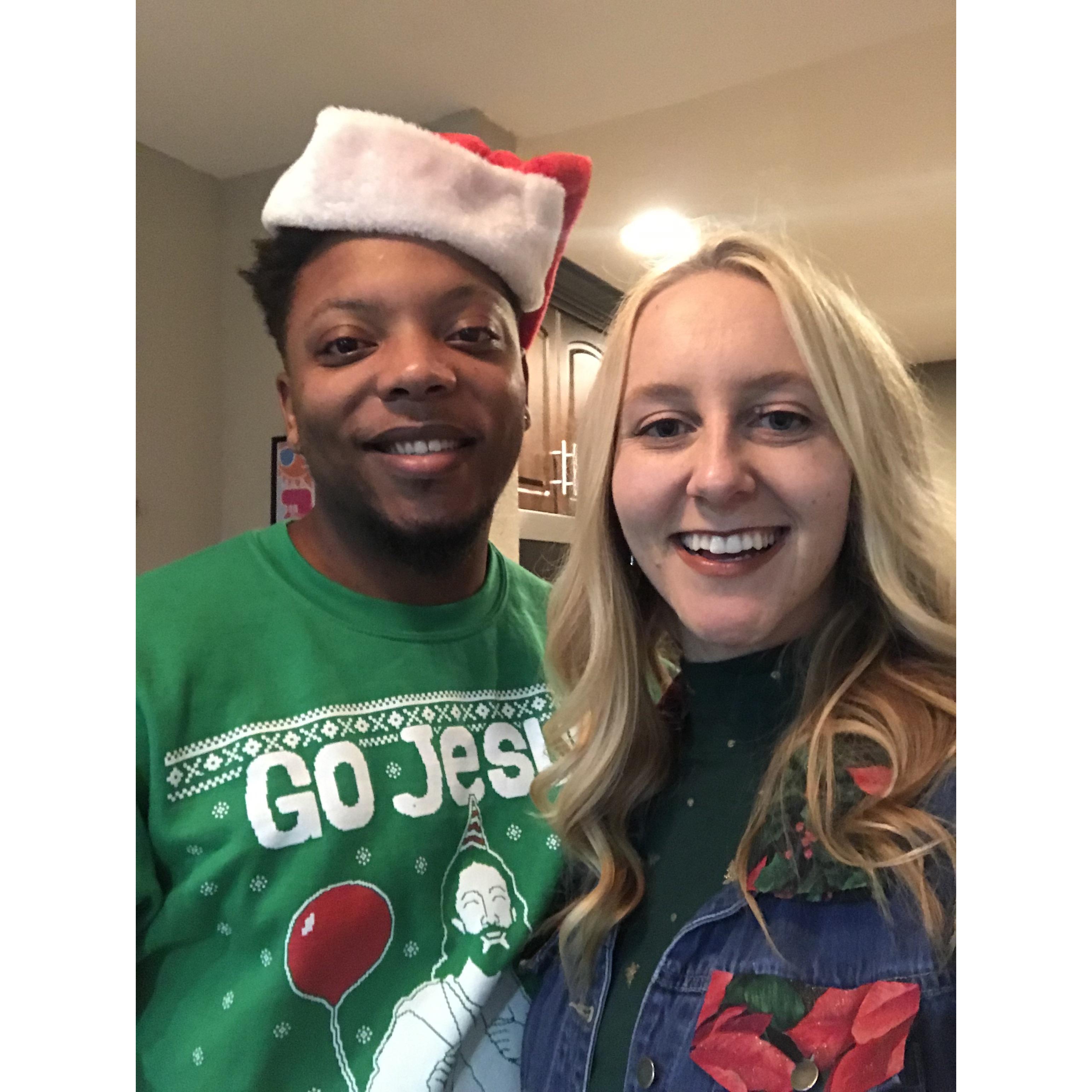 Our first photo together ever! On our way to Rod's work holiday party.