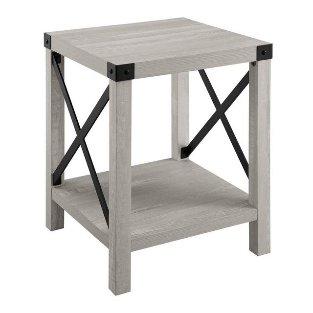 18" Rustic Farmhouse Metal X Frame Side Table with Wood and Metal Dark Gray Wash - Saracina Home