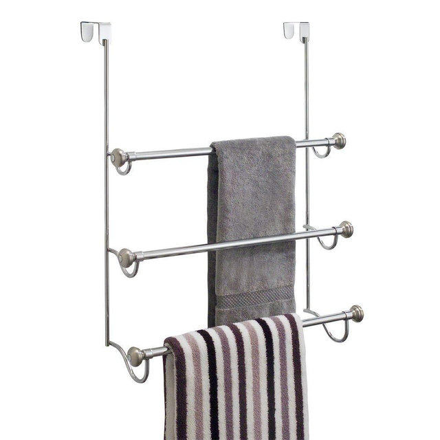 iDesign York Over the Shower Door Towel Rack for Bathroom, 1.5" x 7" x 22.8", Chrome/Brushed,79150