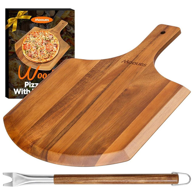 Mooues Pizza Peel 12 Inch, Natural Wooden Pizza Peel Pizza Paddle Spatula Oven Accessory for Wood Pizza Board For Transferring & Serving, Wood Pizza Cutting Board for Cheese Bread Fruit