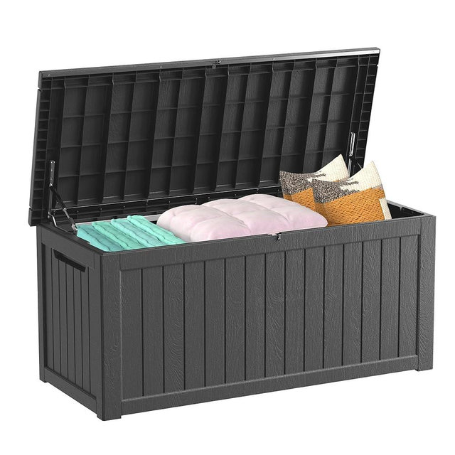Decksplore Outdoor Storage Box Waterproof, 200 Gallon Lockable Resin Large Deck Box, Patio Storage Bin for Pool Accessories Cushion Furniture, Garden Tools, UV-Resistant Outside Delivery, Black
