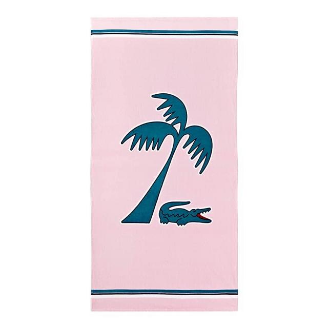 Lacoste Murphy 100% Cotton Beach Towel, 36" W x 72" L, Pink/Teal Palm