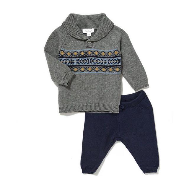 Angel Dear Viking Fair Isle Knit Shawl Collar Sweater & Pant Set -12-18m