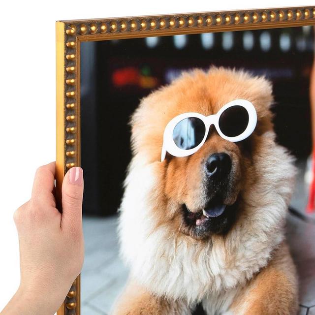 ArtToFrames 24x24 Inch Gold Picture Frame, This 0.80 Inch Custom Wood Poster Frame is Gold Leaf with Bead Compo - Comes with Economy Acrylic and Corrugated Backing (WOMD6864-24x24)