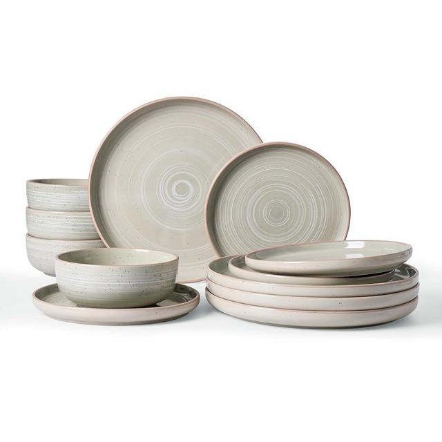 Famiware Meteor Plates and Bowls Sets for 4, 12 Pieces Dinnerware Sets, Microwave and Dishwasher Safe Dishes Set, Matcha Green