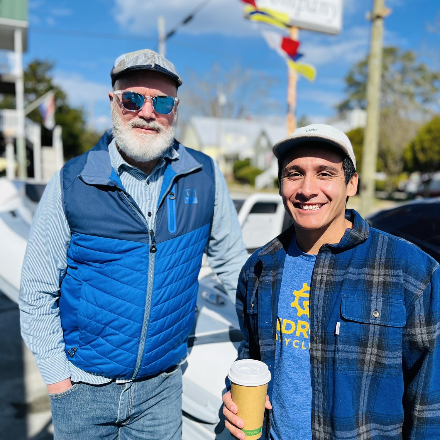 Dad and Ian in Oriental, NC (sailing capital of the state). We took the ferry over!