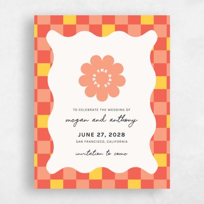 Coral, Pink Wedding Save the Date - Vibrante Portrait