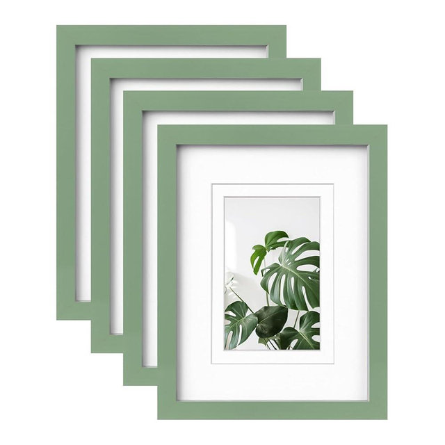 Egofine 9x12 Picture Frames 4PCS Covered by Plexiglass, Wood Frames for Pictures 5x7/6x8 with Mat or 9x12 without Mat, Tabletop and Wall Mounting Display, Green