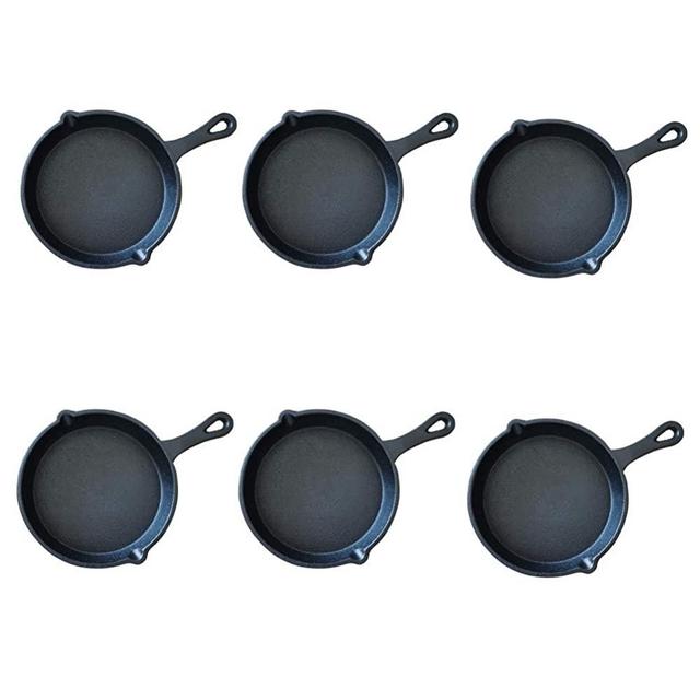 HAWOK Cast Iron Miniture Skillet, mini server, Balck Round Mini pan DIA 5.3inch Pack of 6