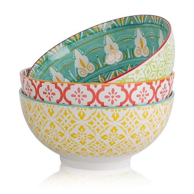 Porcelain Large Serving Bowls - Salad Soup Noodle Ramen Bowls - Big Cereal Pasta Bowl Set - 3 Pack Large Capacity Ceramic Bowl sets -Microwave & Dishwasher Safe - 8inch（57oz)