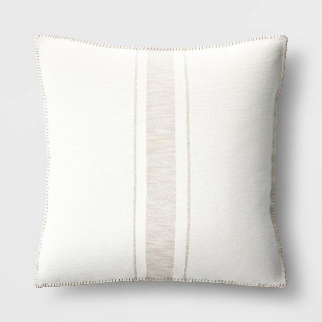 Oversized Placed Striped Square Throw Pillow Cream/Beige - Threshold™