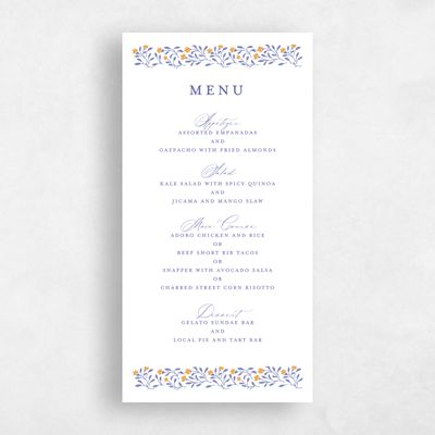 Dark Lavender, White Wedding Menu - Sabine