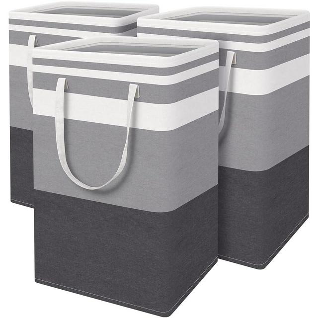 ToteTastic 3-Pack Laundry Basket, Freestanding＆Waterproof Laundry Hamper, Collapsible Tall Clothes Hamper with Easy Carry Handles for Clothes, Towels＆Toys in the Family and Dorm,Gradient Grey,88L
