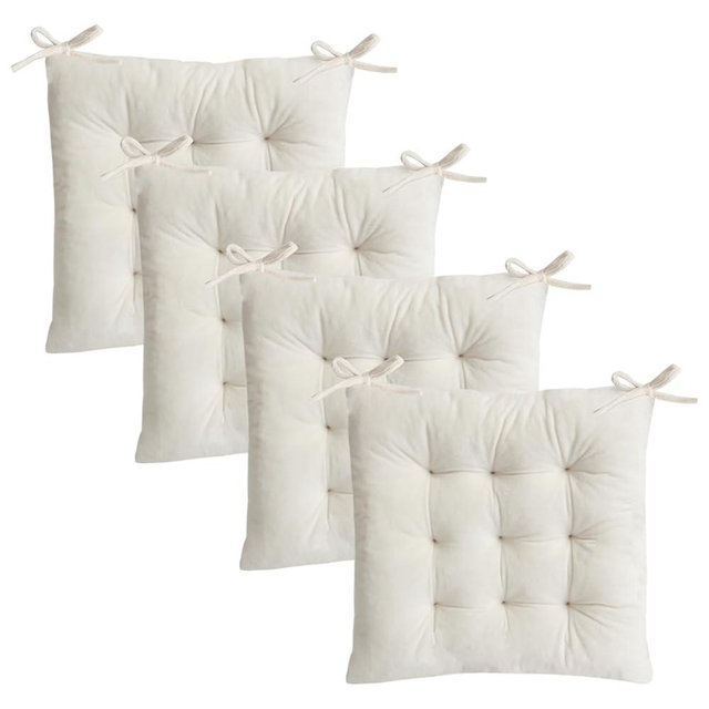 MissSoul Set of 4 Chair Cushions for Dining Chairs with Ties, Indoor Non-Slip Kitchen Chair Pad and Dining Room Seat Cushion Mat for Office Living Room Outdoor 15.5" - Ivory