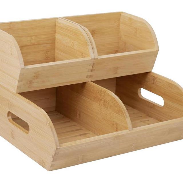 Potato and Onion Storage Bin for Pantry and Kitchen Counter - Ventilated Stackable Bamboo Organizer Baskets with Handles - Multipurpose Organization Containers for Fruit, Vegetable, Pantry - 3 Pack