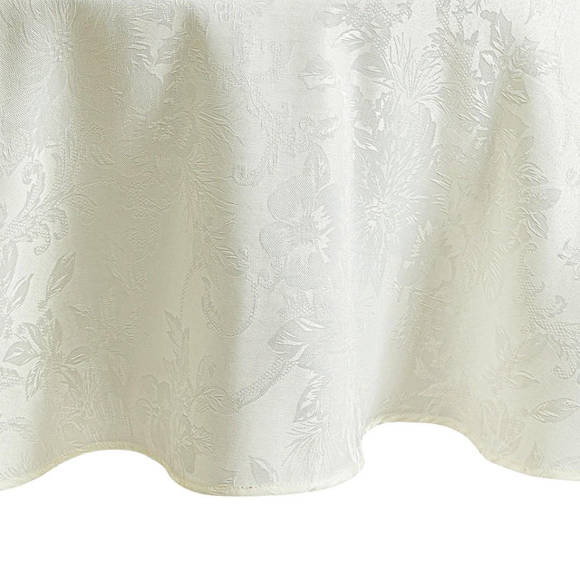 Poinsettia Elegance Jacquard Holiday Tablecloth - 60" x 84" Oval - Ivory - Elrene Home Fashions