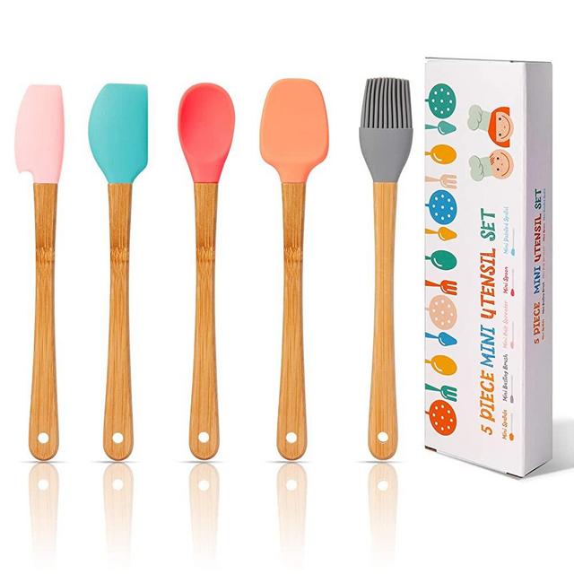 KSENDALO Mini Silicone Spatula Set of 5, Jar Spoon Mini Spatulas for Scraping, Cooking, Baking and Mixing