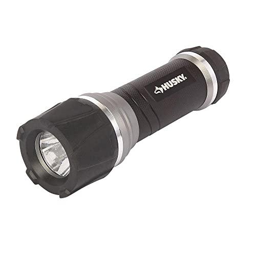 Husky 165 Lumen Cree LED Virtually Unbreakable Aluminum Flashlight with 3 modes of operation, High Low and Strobe Functions, 30ft Shock Resistant Rubber Protection