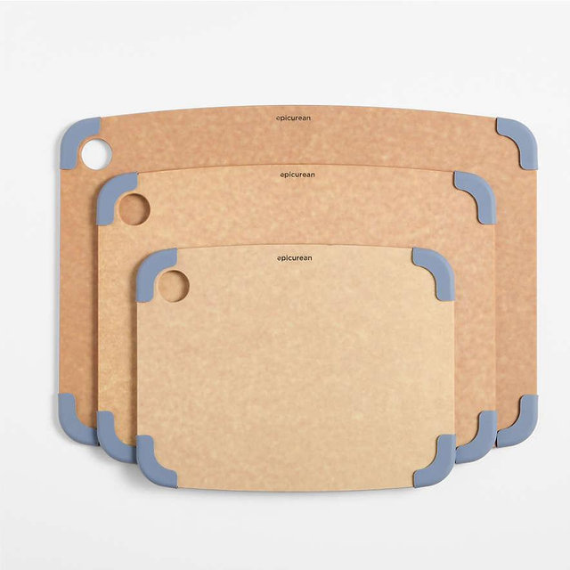 Epicurean Natural and Blue Non-Slip Paper Composite Cutting Board, Set of 3