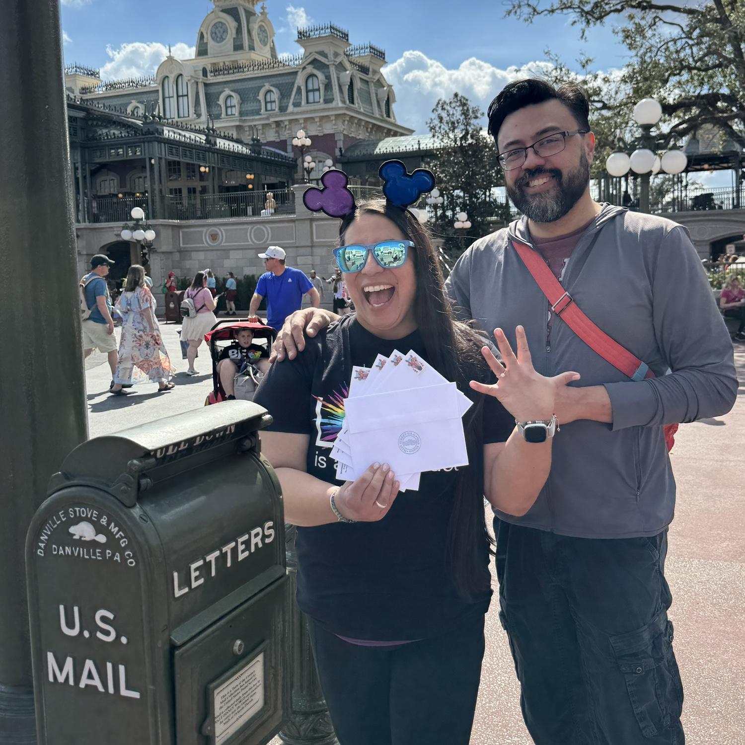 Most save-the-date envelopes were sent from this mailbox in Magic Kingdom! Look for the special Main Street stamp on your envelope.