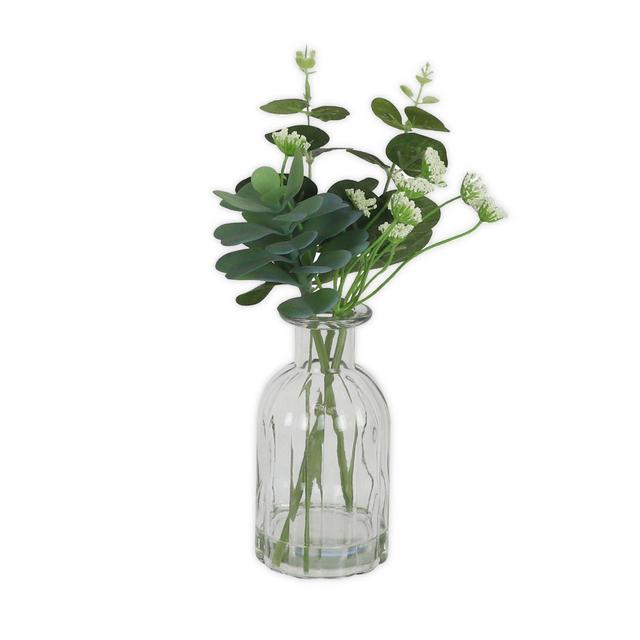 11-Inch Greenery in Acrylic Water with Glass Bottle in Green