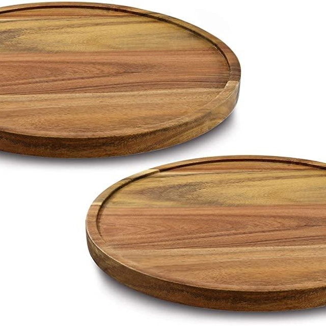 9" Acacia Wood Lazy Susan Organizer Kitchen Turntable for Cabinet Pantry Table Organization,2 Pack