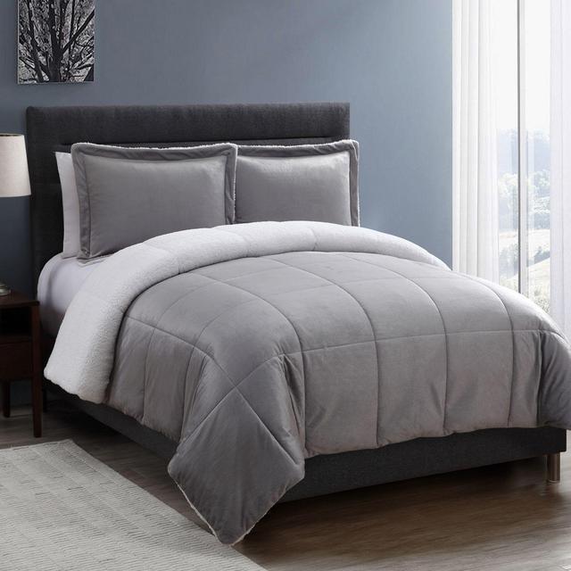 VCNY Home Micro Mink Sherpa 3-Piece Reversible Queen Comforter Set in Grey