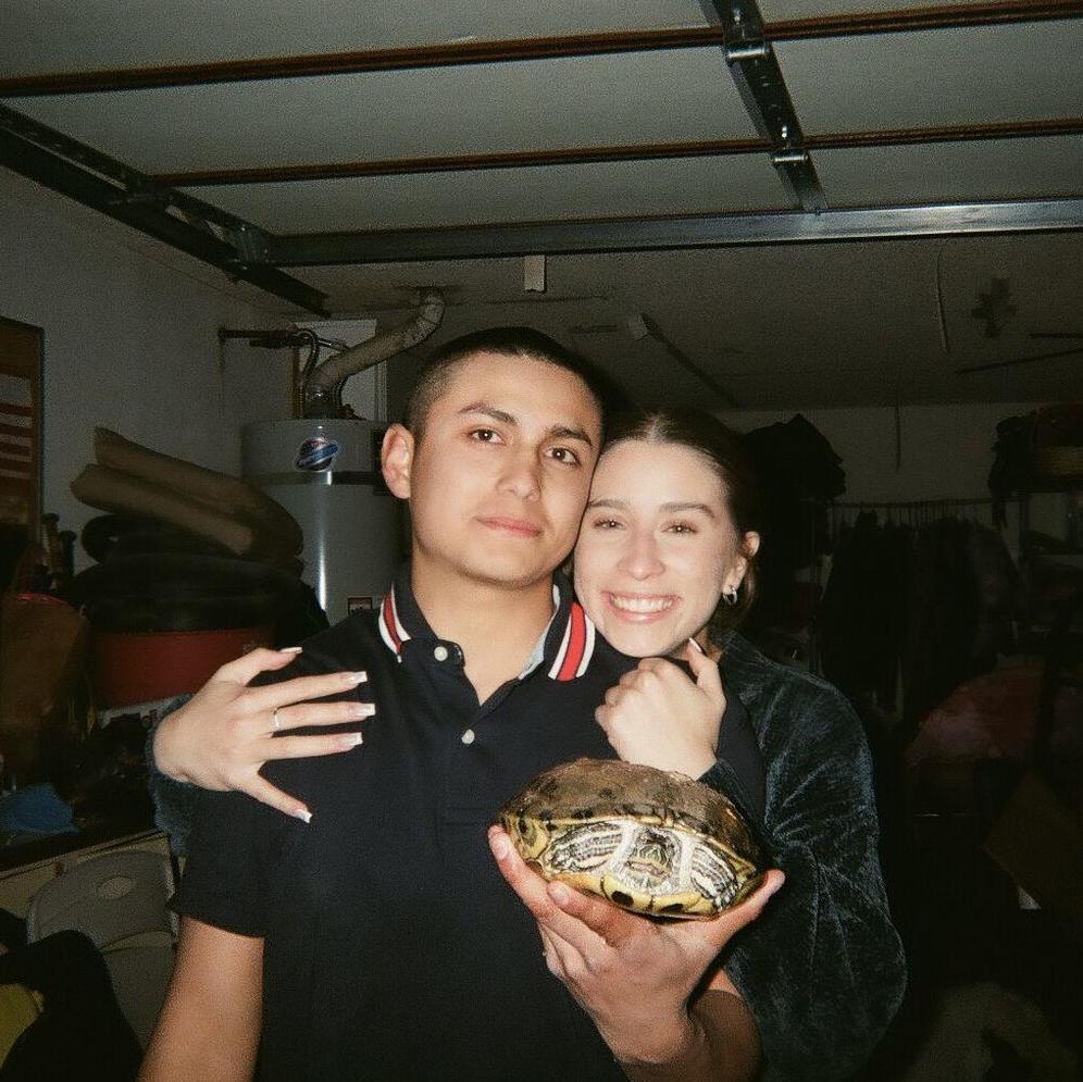 giving aris turtle attention before dropping him off at casa de fruta