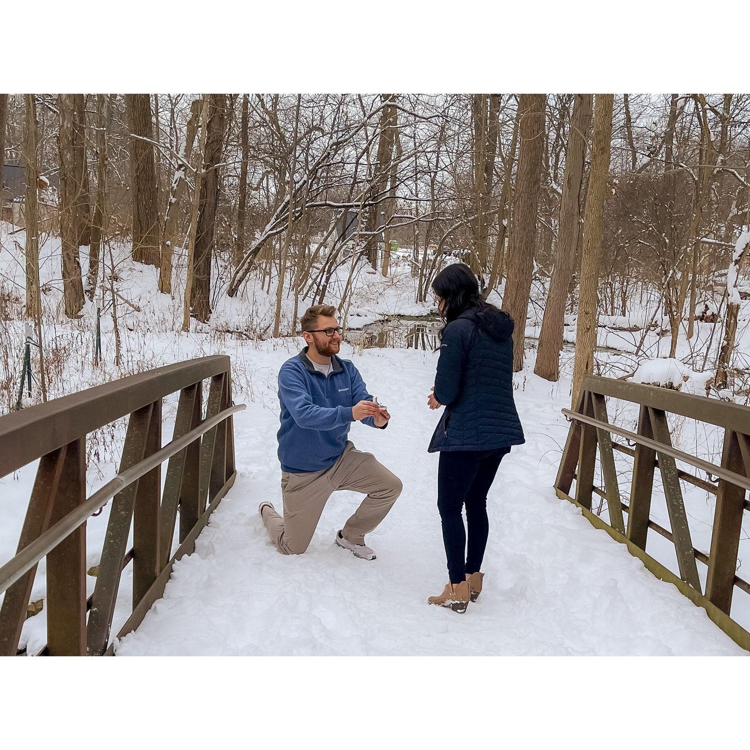 Luke proposed at the Flowing Well Park in Carmel on January 11, 2025.
