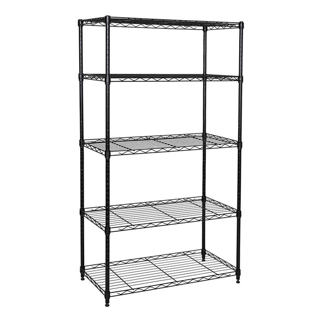 Seville Classics Solid Steel Wire Shelving Storage Unit Adjustable Shelves Organizer Rack, for Home, Kitchen, Office, Garage, Bedroom, Closet, Black, 5-Tier, 30" W x 14" D (New Model)