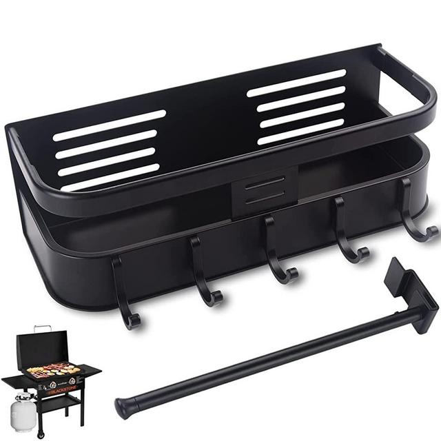 Magnetic Griddle Grill Caddy Organizer, No Assembly Required, Aluminum Alloy BBQ Accessories Shelf, with Paper Towel Holder, Fit for 28"/36" Blackstone Griddles