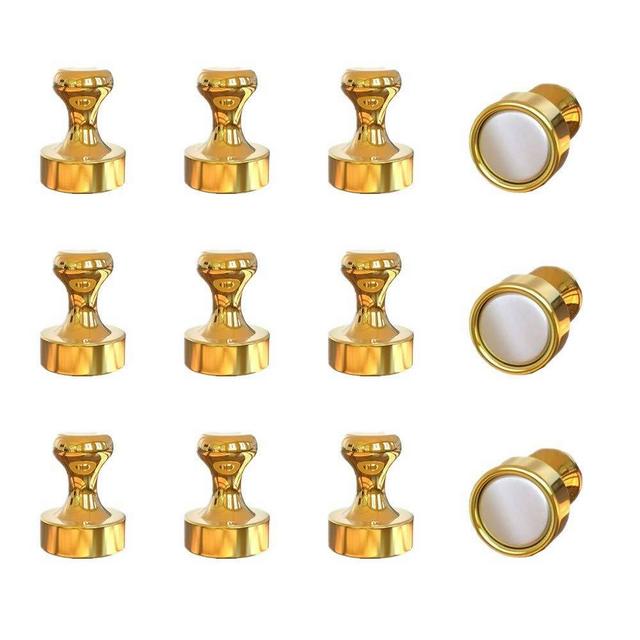 Refrigerator Magnet Push Pin - Rakizbe Brushed Nickel Steel Fridge magents, Magnetic Pushpins, Magnet Thumb Tacks, Magnets for Whiteboard, Kitchen, Office, Bulletin Board, Lockers (Gold)