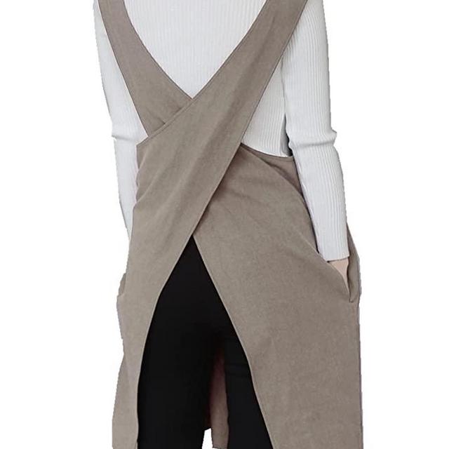 Cotton Linen Japanese Apron Halter Cross Back Bandage X Shape Aprons Two Pockets