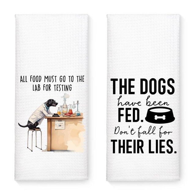 DYJYBMY All Food Must Go to The Lab for Testing Funny Kitchen Towels Set for Women, Labrador Dish Cloth Flour Sack Hand Towels, House Warming Gifts for Dog Lover Lab Dog Owner, Hostess Gifts