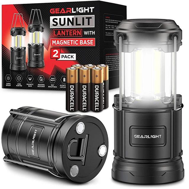 GearLight LED Camping Lantern Sunlit (2 Pack) - Battery Powered Lamp Lanterns for Emergency, Power Outages, Hurricane – Portable Camp Light, Flashlights, Accessories, Gear, Supplies