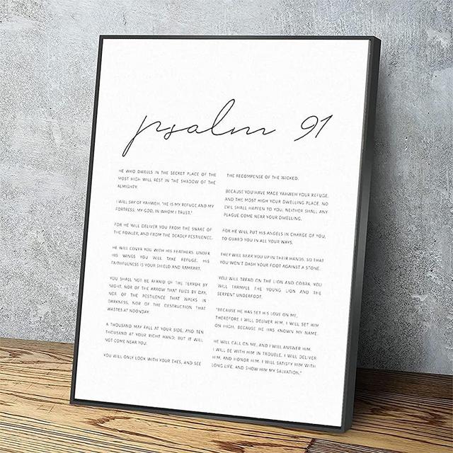 Canvas Wall Art Psalm 91 Bible Verse Poster,He Who Dwells In Secret Place Wall Art Print Modern Prints Black Metal Framed Room Decor For Home Office Apartment Wall Decor Ready To Hang 18x12 In