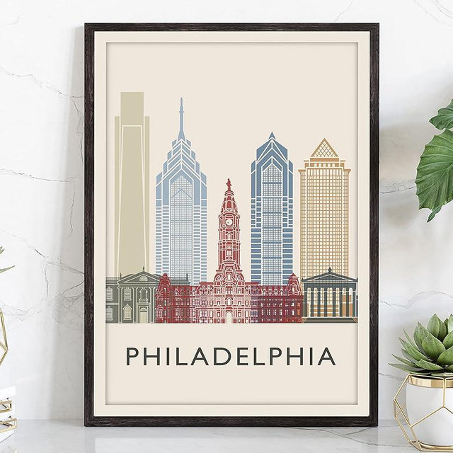 Pera Print Philadelphia Skyline Poster, 12x18 Inches, Wall Art for Office Decor