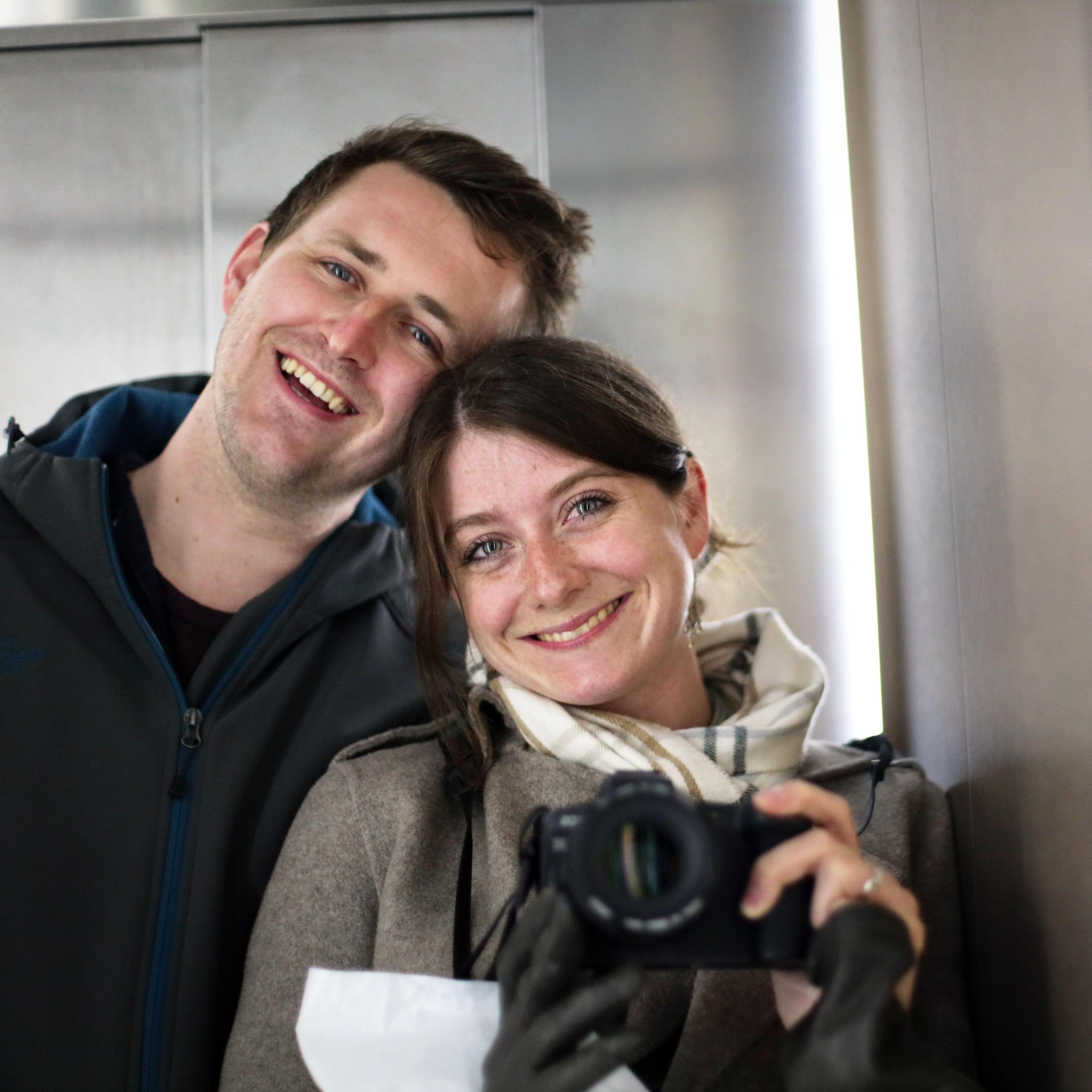 On an elevator in Venice after the best seafood pasta we've ever had.