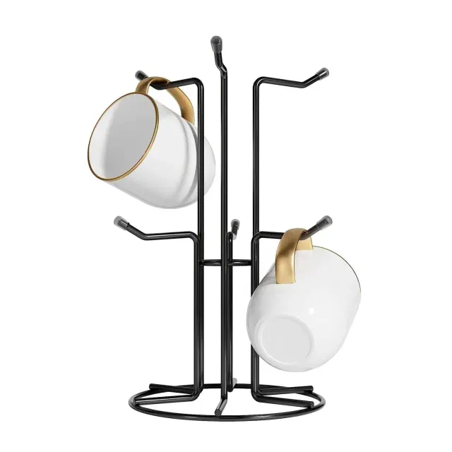Home Collection Black Metal Mug Tree with 6 Hooks