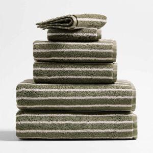 Organic Turkish Cotton Shadow Sage & Pampas Ivory Stripe Bath Towels, Set of 6