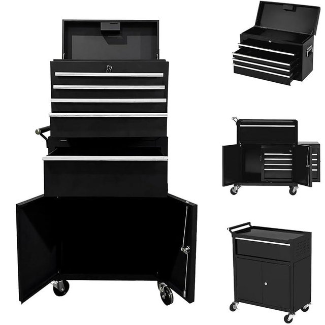 5-Drawer Rolling Tool Chest with Wheels and Locking System, Portable Tool Cabinet for Garage, Workshop, Mechanic, Heavy Duty Tool Box with Drawers, Detachable Storage for Home and Shop, Black