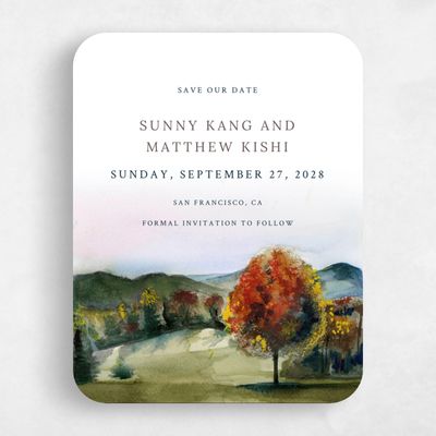 Green Rounded Wedding Save the Date - Montecillo Portrait