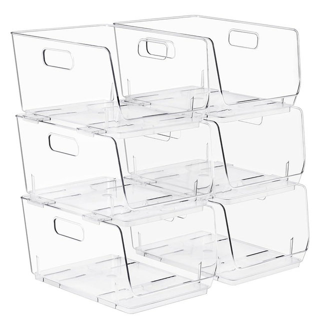 Sorbus Stackable Storage Bins Open Front, Clear Stackable Storage Bins, Pantry Bins for Storage and Organization, Acrylic Stackable Bins for Kitchen, Clear Pantry Organizer Bins (Medium 6 Pack)