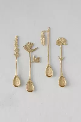 Brass Floral Spoons, Set of 4